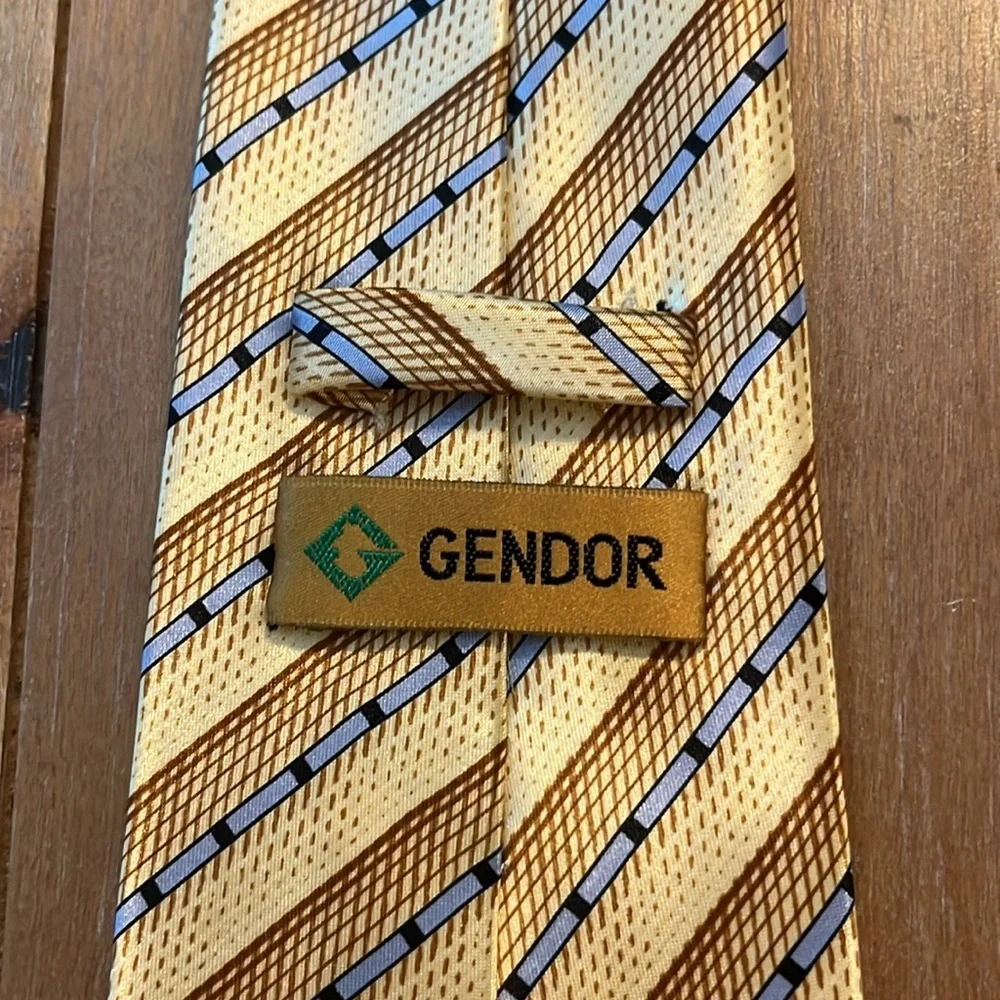 Gendor vintage Elegant Gold and Blue Striped Men's Tie. Handmade